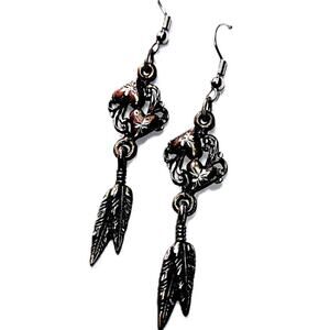 EJC  © '95  Diamond-Cut  Silver/Pewter/Copper Hearts & Feathers Earrings